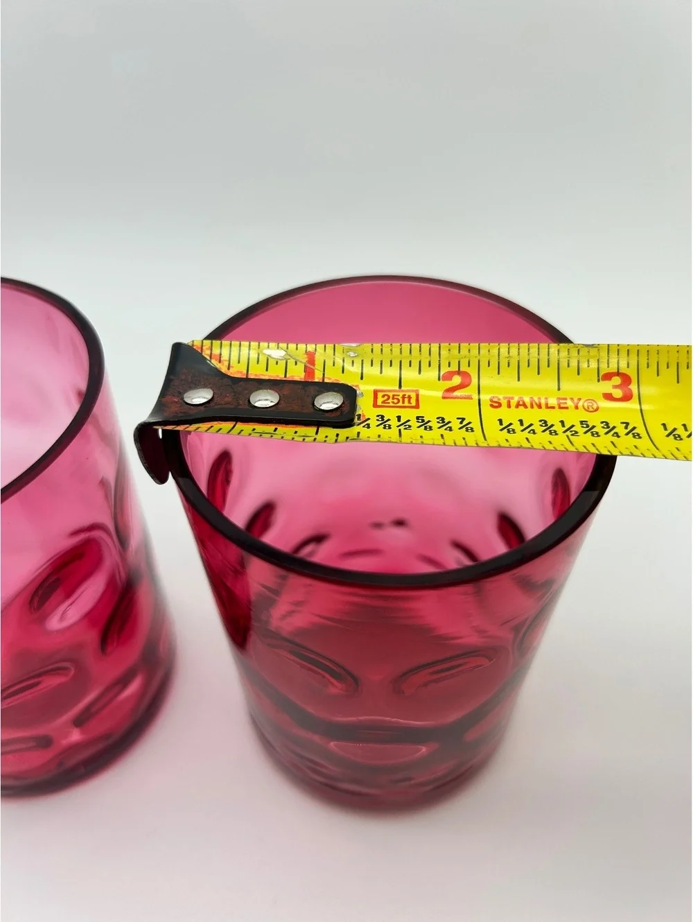 Pair of Thumbprint/Coindot Small Cranberry Glass Tumblers